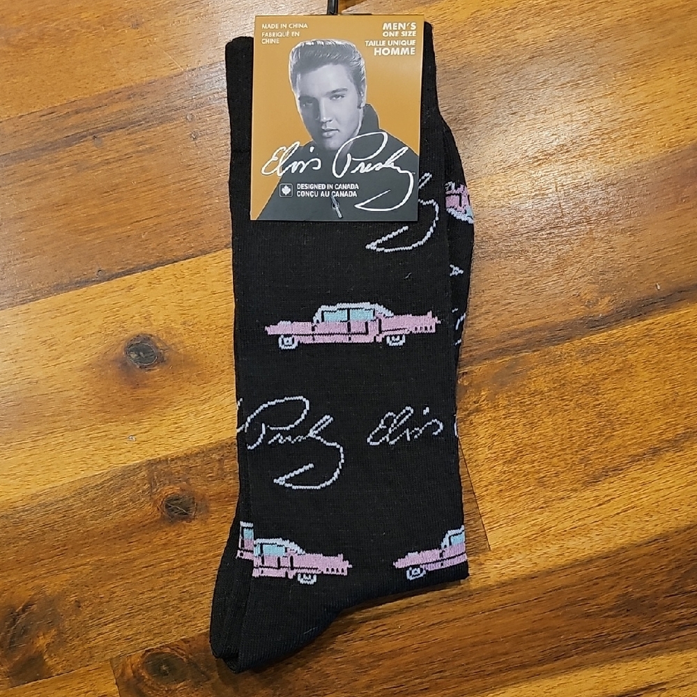New Elvis Presley s Socks with Pink Car Design Designed In Canada Sz 7-12